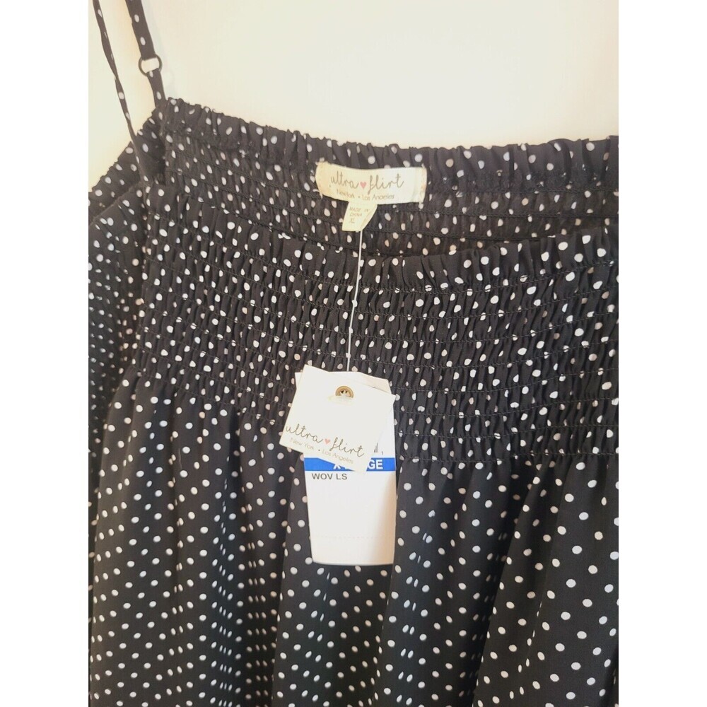 Ultra Flirt by Ikeddi Juniors' Smocked Cold-Shoulder Top Black Dot XL RW35459 - Picture 4 of 11